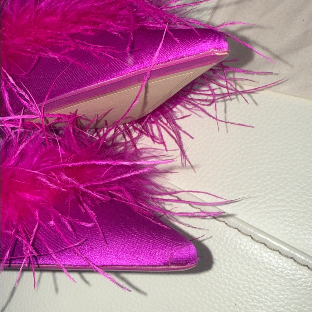 Zara Satin Slingback Pumps‎ Pointed Toe Feather Heels - Picture 10 of 17